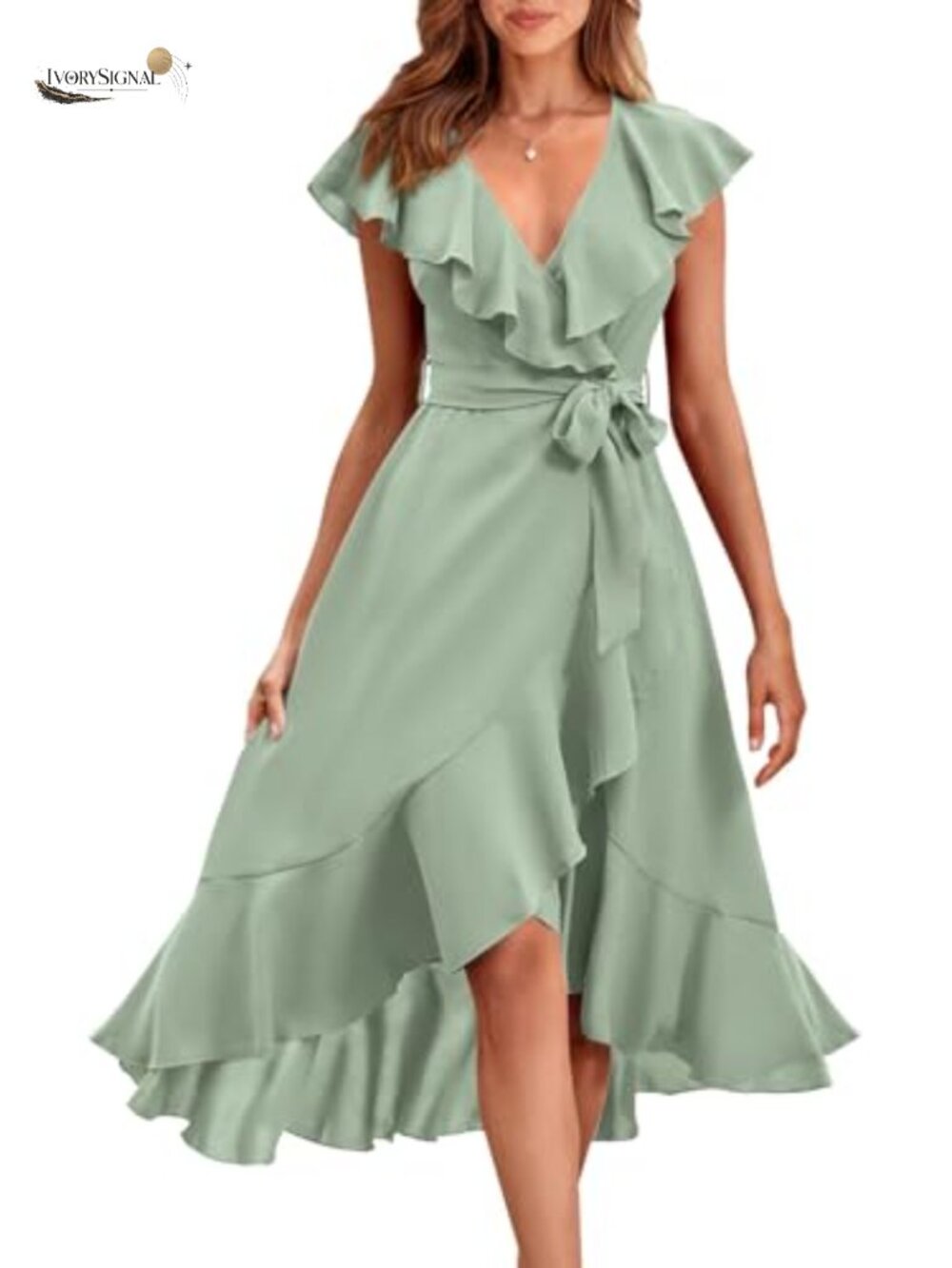 Women's Boho Midi Dress Deep V Neck Short Sleeve Ruffle Hem Split Beach Long